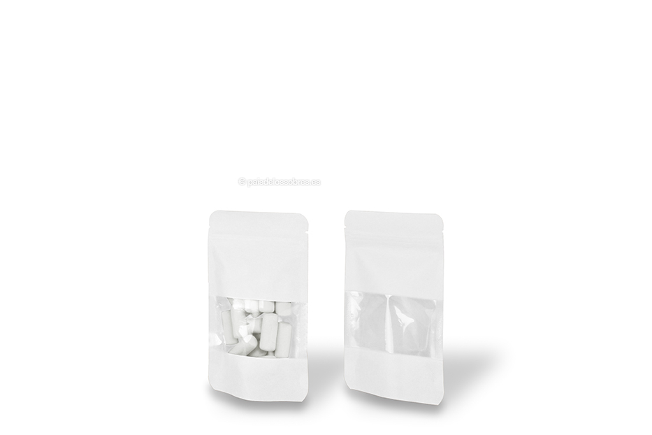 Bolsa kraft con cierre zip y ventana - blanco, 85 x 145 x 50 mm, 100 ml