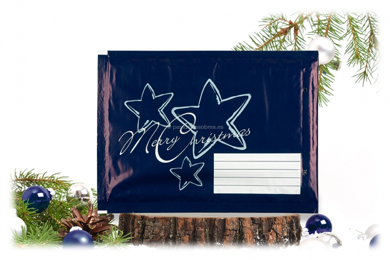 Sobres acolchados de Navidad, azul + estrellas