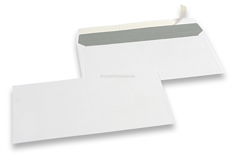 Sobres de papel blancos, 110 x 220 mm (DL), 80 gramos, cierre autoadhesivo, peso aprox. cada uno 4 g