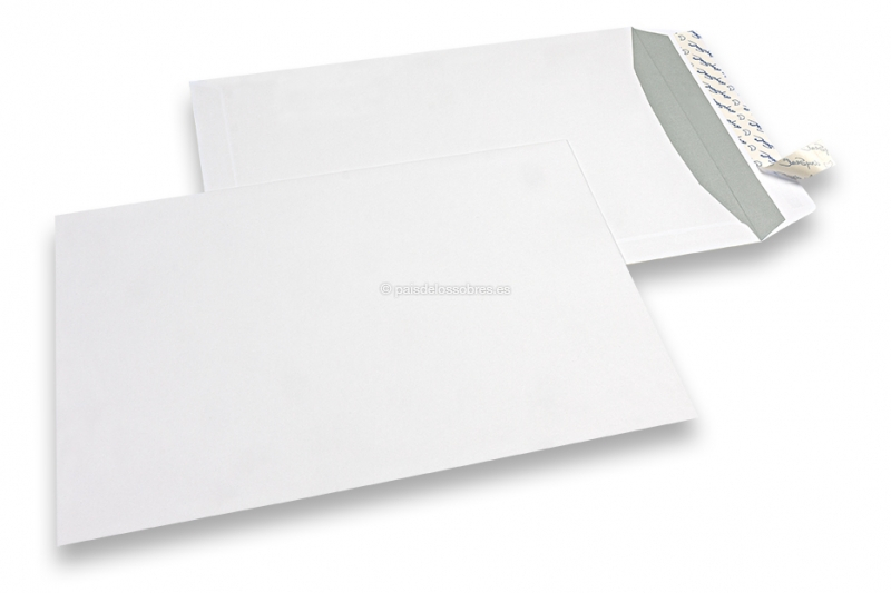 Sobres de papel blancos, 220 x 312 mm (EA4), 120 gramos, cierre autoadhesivo