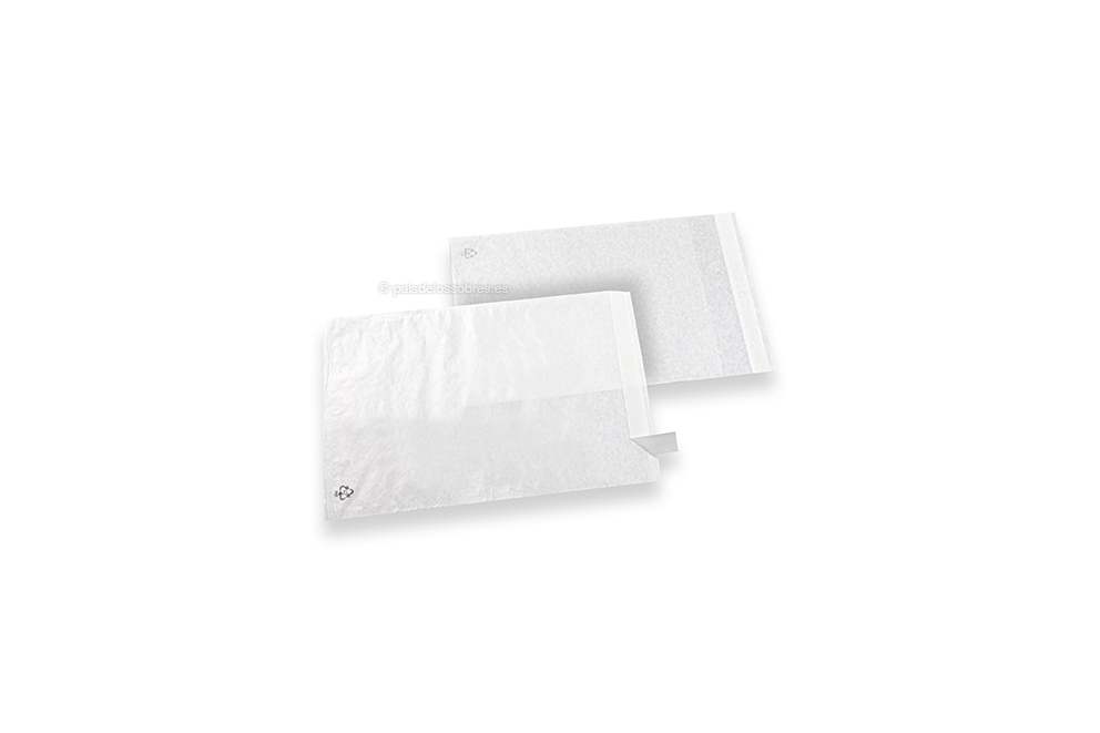 Bolsas pergamino (glassine) blancas con tira autoadhesiva - 130 x 150 mm