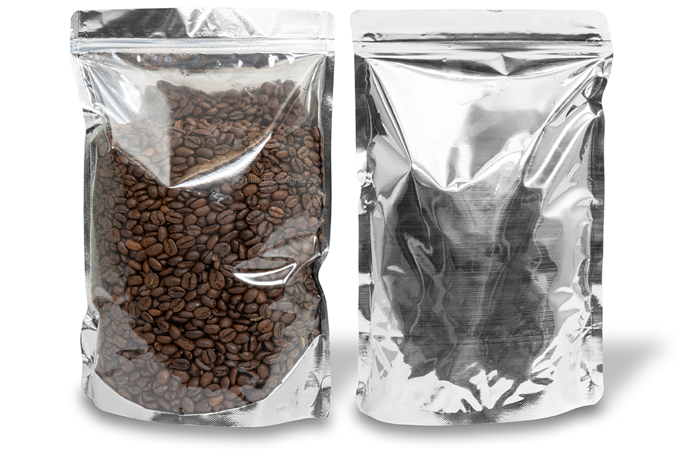 Bolsas metálicas transparentes stand-up - plata metalizado, 200 x 300 x 100 mm - 1800 ml