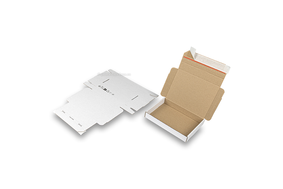 Cajas de envío plegables con cierre adhesivo - 160 x 120 x 25 mm (A6), blanco