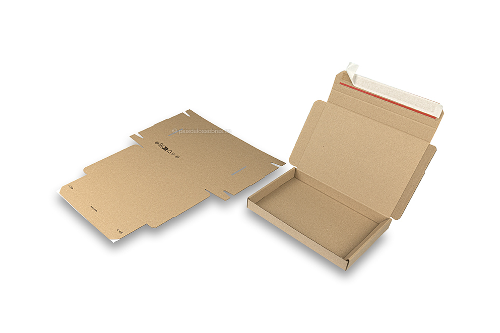 Cajas de envío plegables con cierre adhesivo - 230 x 160 x 25 mm (A5), marrón