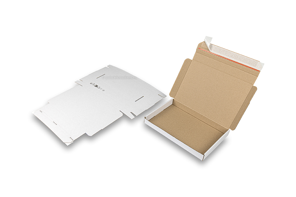 Cajas de envío plegables con cierre adhesivo - 230 x 160 x 25 mm (A5), blanco