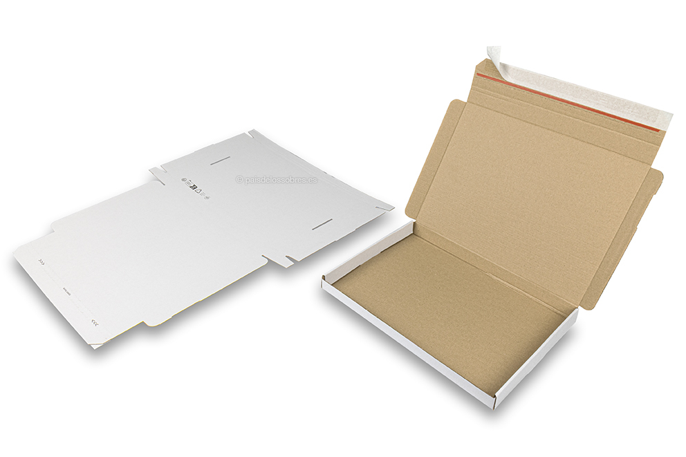 Cajas de envío plegables con cierre adhesivo - 310 x 220 x 25 mm (A4), blanco